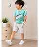 Qvink Cotton Woven Half Sleeves Dinosaur Patch Detailed Tee & Shorts Set - Light Green