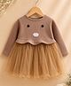 Qvink Cotton Woven Full Sleeves Eyes & Lips Applique Detailed Dress - Brown