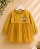 Qvink Cotton Woven Full Peasant Sleeves Frill & Bunny Applique Detailed Dress - Yellow