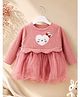Qvink Cotton Woven Full Sleeves  Frill & Heart Applique Detailed Dress - Pink