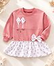 Qvink Cotton Woven Full Sleeves Bunny Face & Bow Applique Detailed Dress - Pink