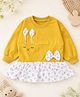 Qvink Cotton Woven Full Sleeves Bunny Face & Bow Applique Detailed Dress - Yellow