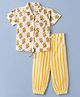 The Magic Wand Cotton Woven Half Sleeves Shirt & Striped Joggers Set With Floral Print - Yellow