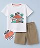 Kookie Kids 100% Cotton Single Jersey Half Sleeves T-Shirt and Shorts With Beach House Print in White