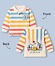Ollypop Cotton Knit Striped Polo T-Shirts with Full Sleeves and Landscape Camping Print - Cream & Lemon