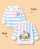Ollypop Cotton Knit Striped Polo T-Shirts with Full Sleeves and Landscape Camping Print - White & Blue