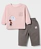 Ollypop Interlock Knit Woven Full Sleeves Printed T-Shirt & Pant Set - Pink