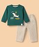 Ollypop Interlock Knit Woven Full Sleeves Dog Printed T-Shirt & Striped Pant Set - Green