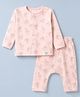 First Smile Sinker Knit Full Sleeves Co-Ords T-Shirt & Pyjama Night Suit with Bear Print - Pink