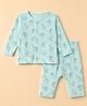 First Smile Sinker Knit Full Sleeves Co-Ords T-Shirt & Pyjama Night Suit with Bear Print - Aqua Blue