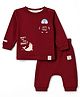 Ollypop Interlock Knit Full Sleeves T-Shirt & Diaper Pant Set with Penguin Print - Wine