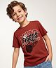 Pine Kids 100% Cotton Knit T-Shirt with Half Sleeves and Tiger Text in Brown