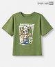 Pine Kids 100% Cotton Knit T-Shirt with Half Sleeves and Skater Dog Print in Green for 7-8 Years