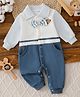Mark & Mia Cotton Mix Full Sleeves Winter Wear Romper With Bow & Bear Applique - Blue