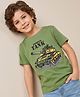 Pine Kids 100% Cotton Knit T-Shirt with Half Sleeves and Armored Tank Text & Print - Green
