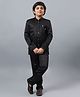 BT DEZINES Satin Woven Full Sleeves Solid Sherwani & Pants With Sequins Embellished Geometric Embroidered Jacket Set - Black