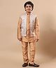 BT DEZINES Cotton Silk Woven Full Sleeves Solid Kurta & Pyjama With Geometric Embroidered Jacket Set - Golden