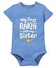 Zeezeezoo 100% Cotton Knit Raksha Bandhan Theme Half Sleeves My First Rakhi With My Sister Text Printed Onesie - Blue