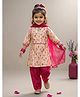 Kinder Kids Cotton Woven Three Fourth Sleeves Bird Printed Kurti & Pants With Dupatta Set - Cream & Pink