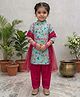 Kinder Kids Cotton Woven Three Fourth Sleeves Bird Printed Kurti & Pants With Dupatta Set - Green & Pink
