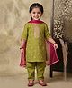 Kinder Kids Cotton Woven Three Fourth Sleeves Floral Embroidered Lace Embellished Kurti & Pants With Dupatta Set - Green