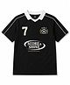 CODEZ Cotton Knit Half Sleeves Score & Shine Text Printed Polo Tee - Black