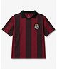CODEZ Cotton Knit Half Sleeves Striped & Honeycomb Pattern Printed Polo Tee - Maroon