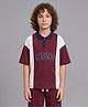 CODEZ 100% Cotton Knit Half Drop Shoulder Sleeves CDZ3 Typography Printed Polo Tee - Maroon