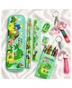 iLearnNGrow Dino Theme Stationery Set with Pencil Box, 2 Pencils, Eraser, Sharpener, 6 Colours & Dino Rakhi