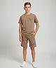 URBAN BOYS CLUB Cotton Blend Knit Half Sleeves Work Text Embroidered Tee & Shorts Set - Brown