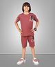 URBAN BOYS CLUB Cotton Blend Knit Half Sleeves Abstract Printed Tee & Shorts Set - Mauve