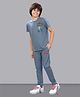 URBAN BOYS CLUB Cotton Blend Knit Half Sleeves Kid Printed Tee & Joggers Set - Steel Blue