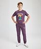 URBAN BOYS CLUB Cotton Blend Knit Half Sleeves Photofests Text Printed Tee & Joggers Set - Mauve
