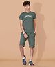 URBAN BOYS CLUB Cotton Blend Knit Half Sleeves Landslide Text Printed Tee & Shorts Set - Olive