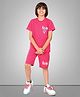 URBAN BOYS CLUB Cotton Blend Knit Half Sleeves Asrw Text Printed Tee & Shorts Set - Rani Pink