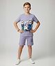 URBAN BOYS CLUB Cotton Blend Knit Half Sleeves Bears Printed Tee & Shorts Set - Light Lavender