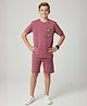 URBANBOYS CLUB Cotton Blend Knit Half Sleeves Cartoon Printed Tee & Shorts Set - Dusty Pink