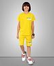 URBANBOYS CLUB Cotton Blend Knit Half Sleeves refuse To Grow Text Puff Printed Tee & Shorts Set - Yellow