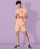 URBAN BOYS CLUB Cotton Knit Half Sleeves M Alphabet Printed Tee & Shorts Set - Peach