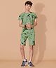 URBANBOYS CLUB Cotton Blend Knit Half Sleeves Abstract Printed Coordinating Tee & Shorts Set - Green