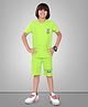 URBANBOYS CLUB Cotton Blend Knit Half Sleeves British Flag Printed Tee & Shorts Set - Lime Green