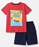 Kookie Kids 100% Cotton Single Jersey Knit Half Sleeves T-Shirt and Short with Palm Springs Text & Enjoy Beach Life Print - Pink