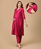The Mom Store Silk Woven Three Fourth Sleeves Solid Side Zipper Nursing Access Kurti & Pants Set - Fuchsia