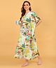 The Mom Store Cotton Woven Half Sleeves Abstract Printed Center Nursing Kaftan Style Nighty - White