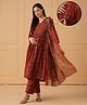 The Mom Store Cotton Woven Three Fourth Sleeves Floral Printed Side Nursing Access Kurti & Pants Set With Dupatta - Maroon
