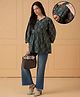 The Mom Store Cotton Woven Full Sleeves Floral Printed Side Nursing Access Top - Teal Blue