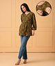 The Mom Store Cotton Woven Full Sleeves Floral Printed Side Nursing Access Top -  Olive Green