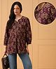 The Mom Store Cotton Woven Full Sleeves Floral Printed Side Nursing Access Top - Wine