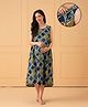 The Mom Store Cotton Woven Sleeveless Abstract Printed Maternity Nighty With Side Zipper Nursing Access - Blue