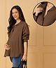 The Mom Store Cotton Woven Full Sleeves Solid Center Nursing Access Top - Dark Brown